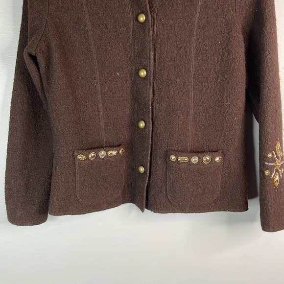 VINTAGE Mat Collection Brown Wool Jacket Blazer Embellished Grandma Size Small - Picture 4 of 14